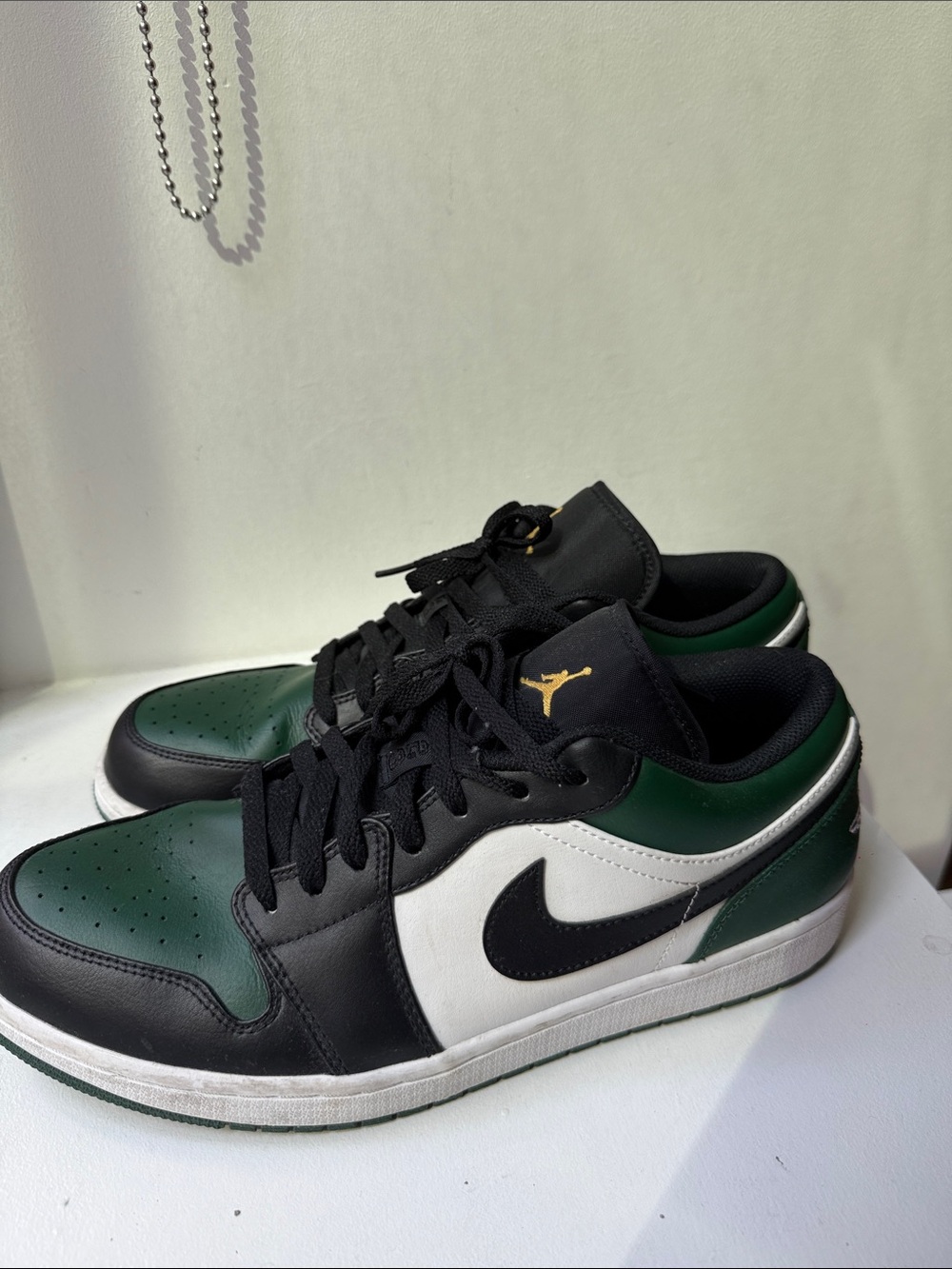 Nike Air Jordan 1 Low - Black, Green & White with Gold Jumpman